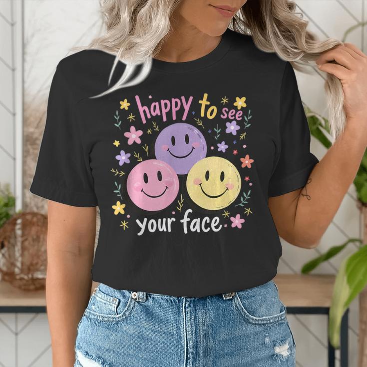Happy To See Your Face Smile Face Teacher Back To School Women's T-Shirt, funny gift