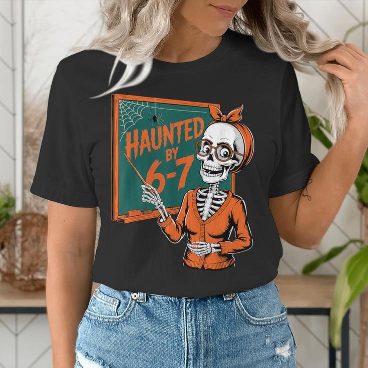 Haunted By 6-7 Six Seven 67 Math Teacher Halloween Skeleton Women's T-Shirt, funny gift