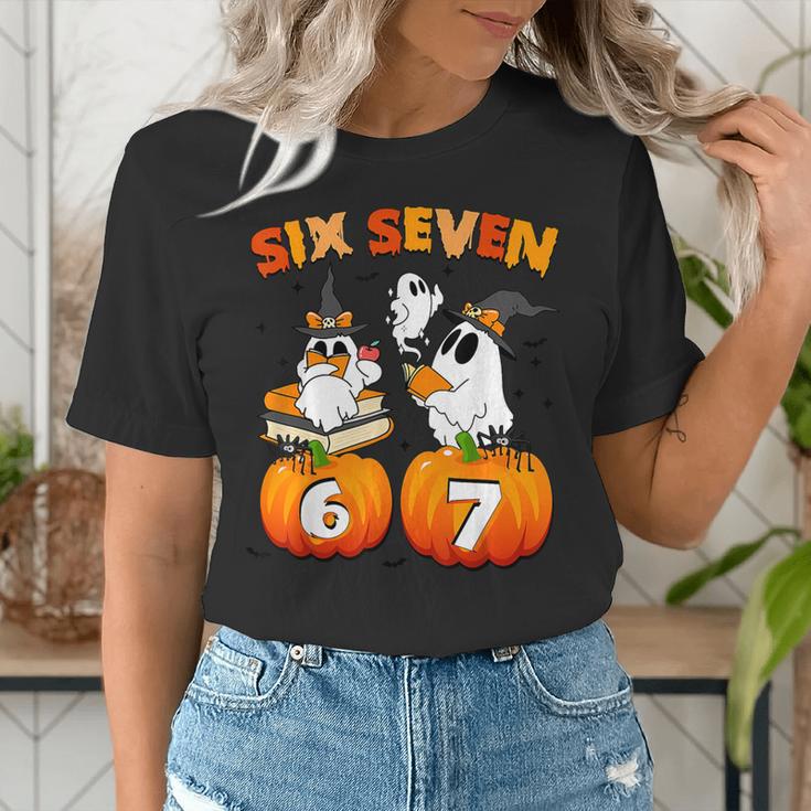 Haunted By 67 Boo Ghost Pumpkin Halloween Teacher Women's T-Shirt, funny gift