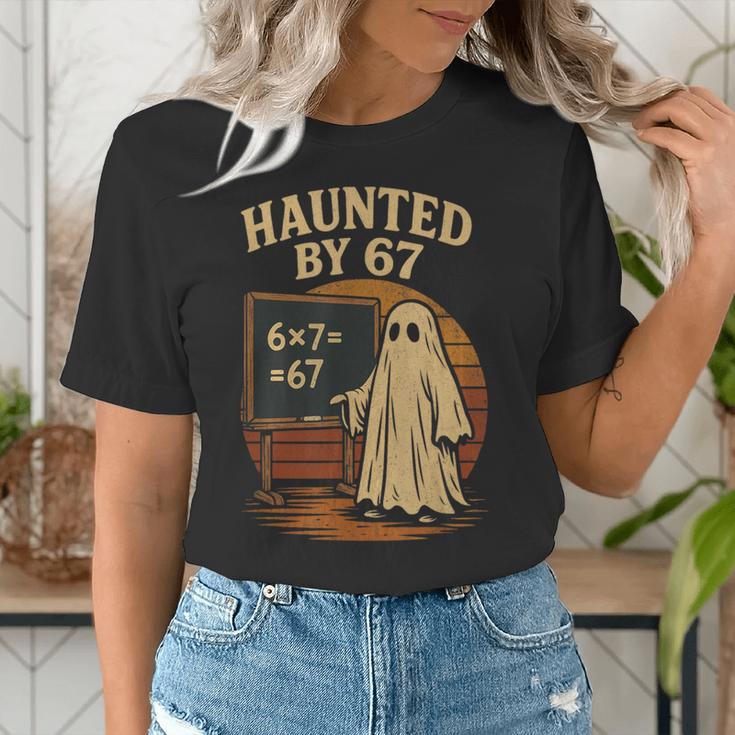 Haunted By 67 Ghost Math Joke Student Halloween Nerd Teacher Women's T-Shirt, funny gift