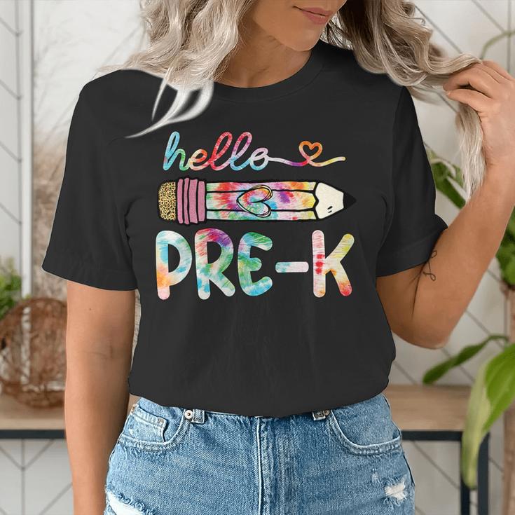 Hello Pre-K Pencil Teacher Student Tie Dye Women's T-Shirt, funny gift