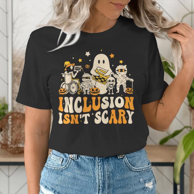 Inclusion Isn't Scary Mummy Boo Ghost Halloween SLP Teacher Women's T-Shirt, funny gift Inclusion Isn't Scary Mummy Boo Ghost Halloween SLP Teacher Women's T-Shirt, funny gift