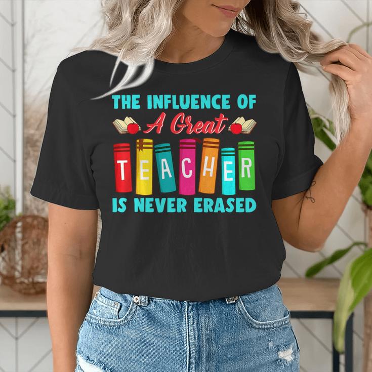 THE INFLUENCE OF A GREAT TEACHER IS NEVER ERASED Teaching For Men Women Girls Kids Women's T-Shirt, funny gift