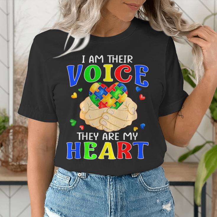 I Am Their Voice They Are My Heart Autism Awareness Teacher Women's T-Shirt, funny gift