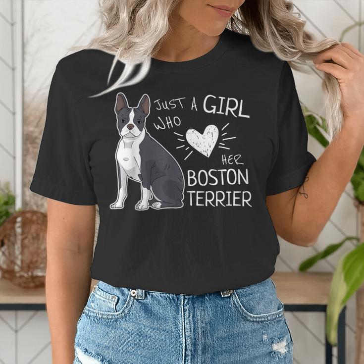 Just A Girl Who Loves Her Boston Terrier Puppy Love Women's T-Shirt, funny gift