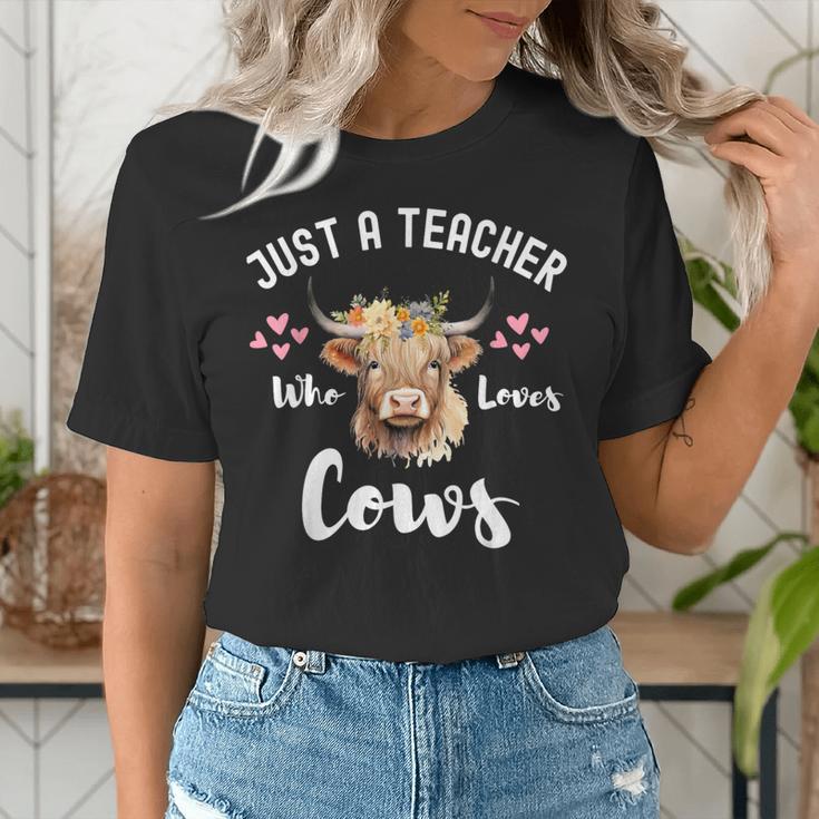 Just A Teacher Who Loves Cows Shirt Cute Highland Cow Women's T-Shirt, funny gift