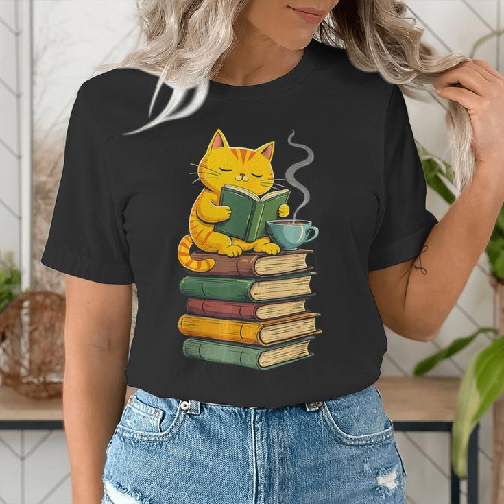 Kawaii Cats Lover Coffee Books Teacher Librarian Cat Women's T-Shirt, funny gift