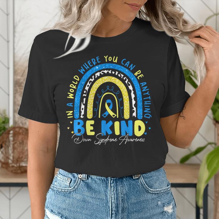 Be Kind Rainbow Down Syndrome Awareness Teacher Blue Yellow Women's T-Shirt, funny gift Be Kind Rainbow Down Syndrome Awareness Teacher Blue Yellow Women's T-Shirt, funny gift