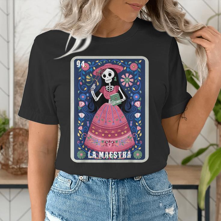 La Maestra Halloween Mexican Bingo Card Teacher Lottery Card Women's T-Shirt, funny gift