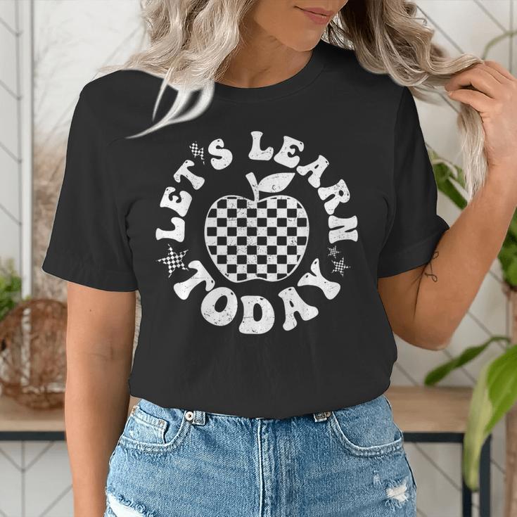 Let's Learn Today Checkered Apple Back To School Teacher Women's T-Shirt, funny gift