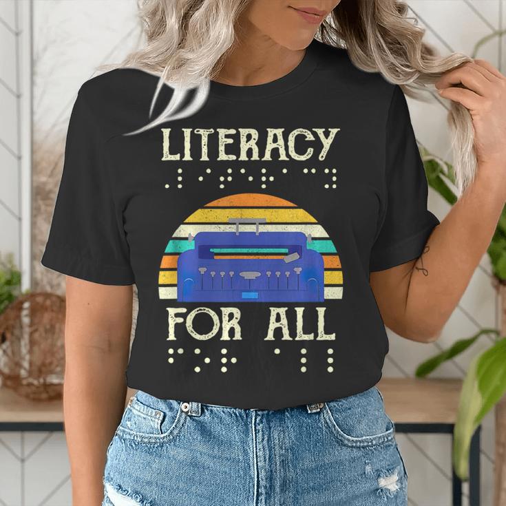 Literacy For All Visually Impaired Braille Teacher The Blind Women's T-Shirt, funny gift