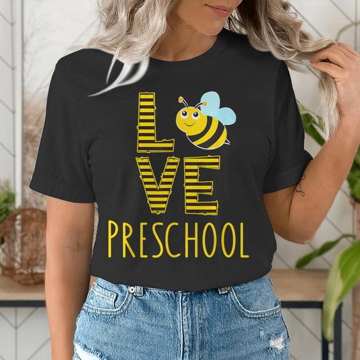 Love Preschool Back To School Yellow Bee Preschool Teacher For Men Women Girls Kids Women's T-Shirt, funny gift