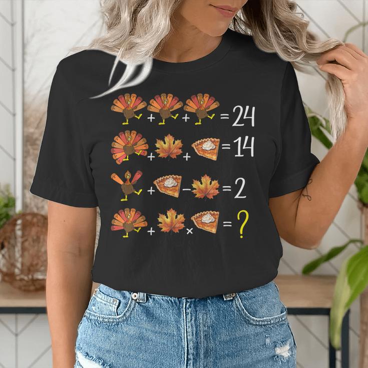 Math Number Thanksgiving Count Answer Pie Turkey Teacher Women's T-Shirt, funny gift