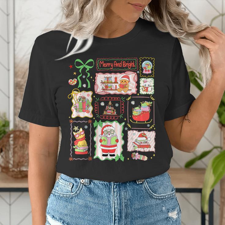 Merry And Bright Christmas Gingerbread Santa Book Teacher Women's T-Shirt, funny gift Merry And Bright Christmas Gingerbread Santa Book Teacher Women's T-Shirt, funny gift