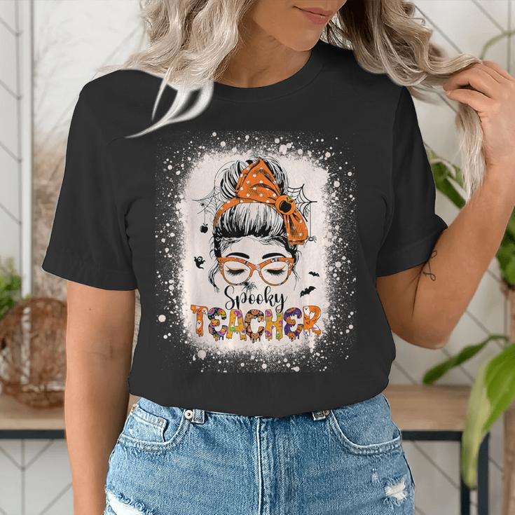 Messy Bun Spooky Teacher Bleached Halloween Teachers Women's T-Shirt, funny gift Messy Bun Spooky Teacher Bleached Halloween Teachers Women's T-Shirt, funny gift