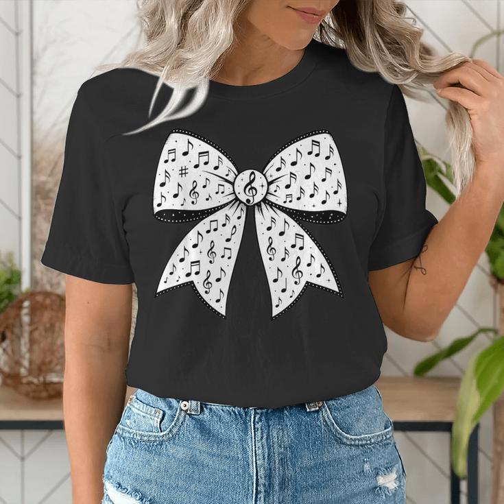 Music Notes Coquette Bow Music Teacher School Musician Band Women's T-Shirt, funny gift