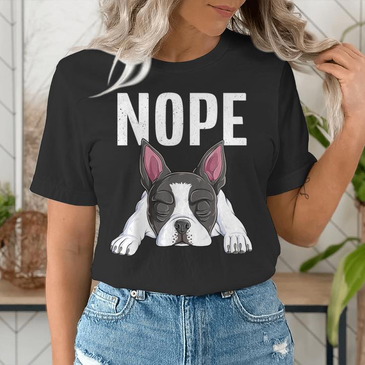 Nope Boston Terrier Puppy Dog Bostie Lover Men Women Girls Kids Women's T-Shirt, funny gift