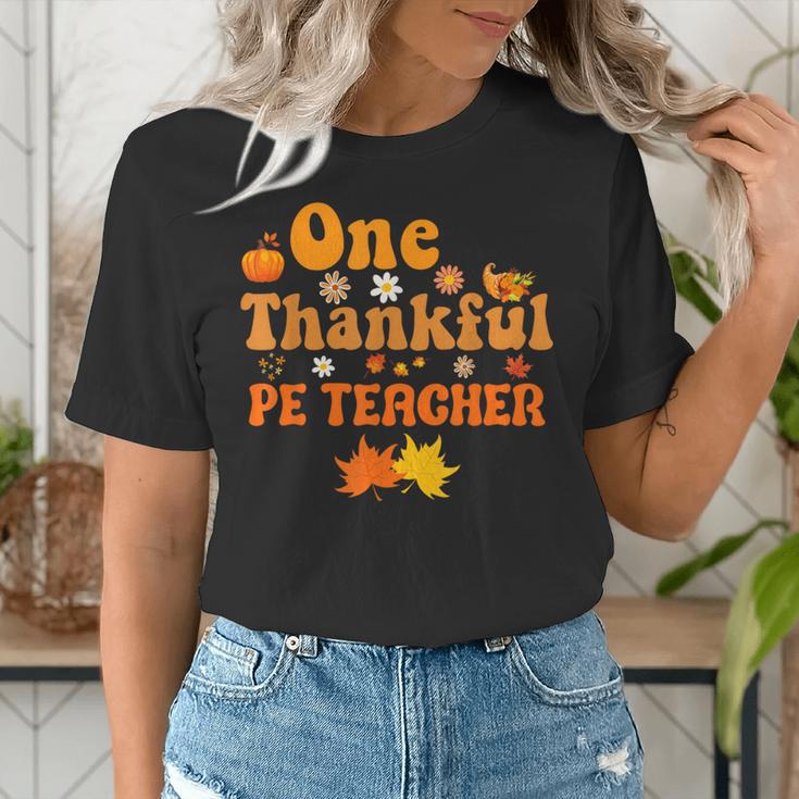 One Thankful PE Teacher Thanksgiving Fall Autumn Groovy Women's T-Shirt, Groovy Teacher Shirts, Pe Teacher Shirts, funny gift One Thankful PE Teacher Thanksgiving Fall Autumn Groovy Women's T-Shirt, Groovy Teacher Shirts, Pe Teacher Shirts, funny gift