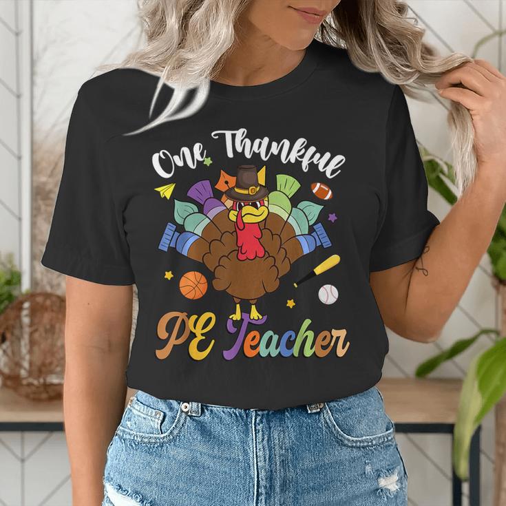 One Thankful PE Teacher Turkey Thanksgiving -Adults & Kids Classic Fit Polyester 100 Short Sleeve Women's T-Shirt, Pe Teacher Shirts, funny gift One Thankful PE Teacher Turkey Thanksgiving -Adults & Kids Classic Fit Polyester 100 Short Sleeve Women's T-Shirt, Pe Teacher Shirts, funny gift