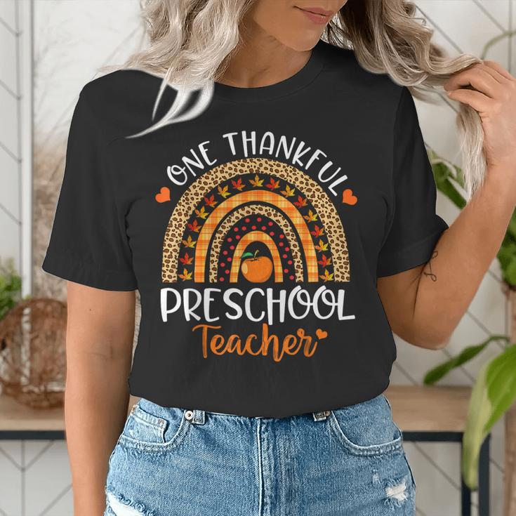One Thankful Preschool Teacher Thanksgiving Rainbow Women's T-Shirt, funny gift One Thankful Preschool Teacher Thanksgiving Rainbow Women's T-Shirt, funny gift