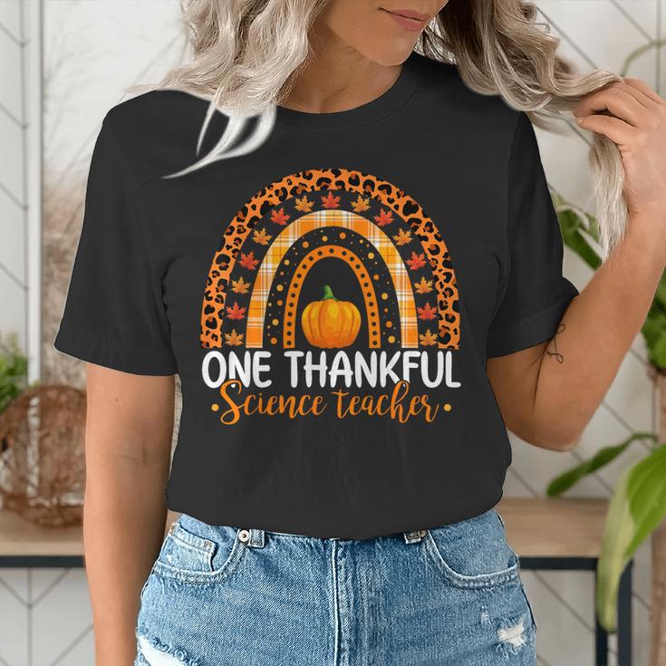 One Thankful Science Teacher Rainbow Boho Fall Thanksgiving Women's T-Shirt, Science Teacher Shirts, funny gift