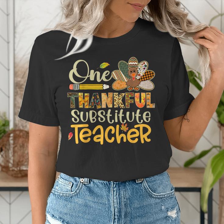 One Thankful Substitute Teacher Turkey Leopard Thanksgiving For Men Women Women's T-Shirt, funny gift