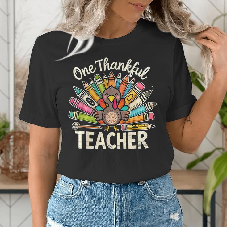 One Thankful Teacher Cute Thanksgiving Turkey School Women's T-Shirt, funny gift