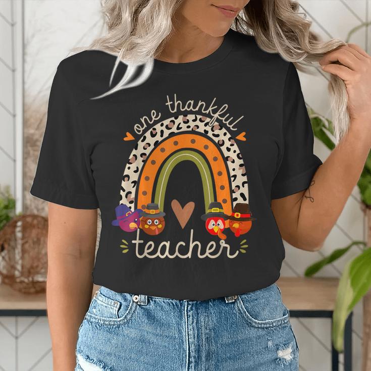 One Thankful Teacher Thanksgiving Turkey Rainbow Fall Women's T-Shirt, funny gift One Thankful Teacher Thanksgiving Turkey Rainbow Fall Women's T-Shirt, funny gift