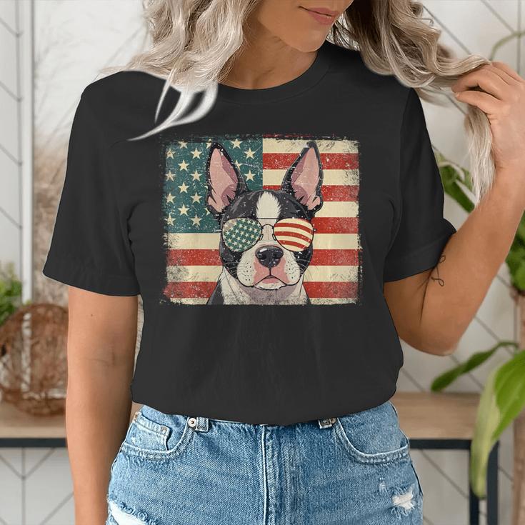 Patriotic Boston Terrier Dog Lover USA Flag 4th Of July For Men Women Kids Women's T-Shirt, Patriotic Boston Terrier Shirts, Boston Terrier 4th Of July Shirts, funny gift