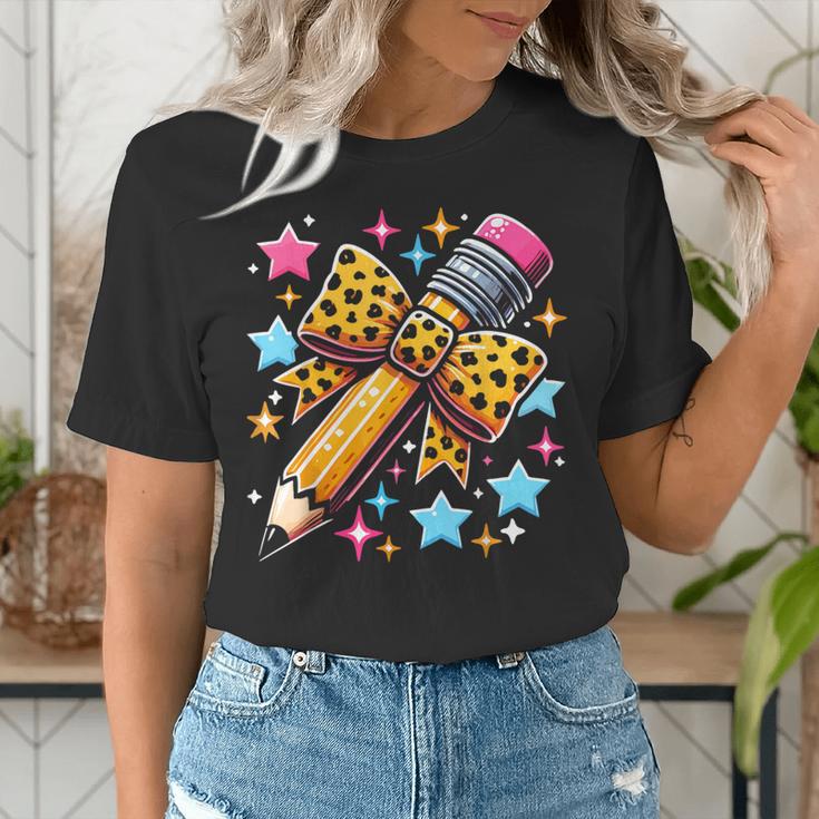 Pencil Leopard Coquette Bow Teacher Life Back To School Women's T-Shirt, funny gift Pencil Leopard Coquette Bow Teacher Life Back To School Women's T-Shirt, funny gift
