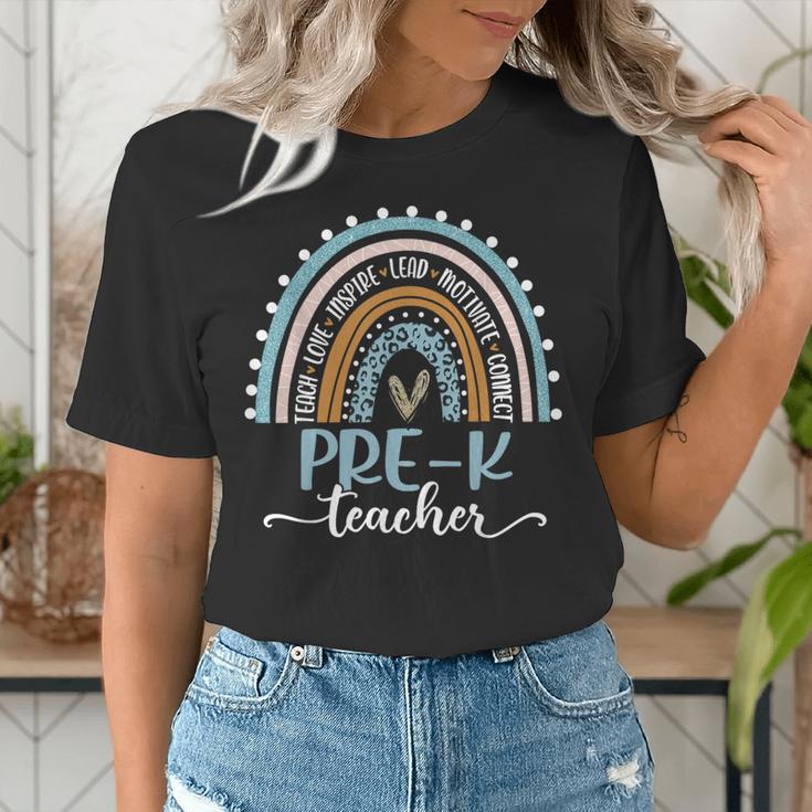 Pre-K Teacher Leopard Boho Rainbow Back To School Women's T-Shirt, funny gift