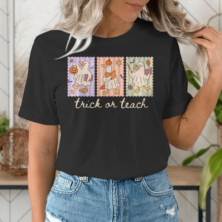 Preppy Goose Teacher Trick Or Teach Halloween Teacher Goose Women's T-Shirt, funny gift Preppy Goose Teacher Trick Or Teach Halloween Teacher Goose Women's T-Shirt, funny gift