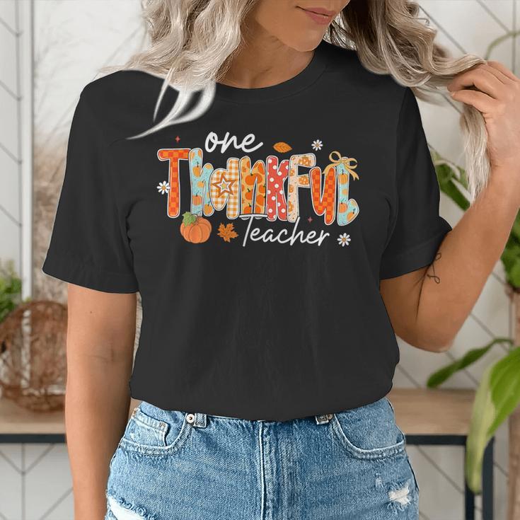 Preppy One Thankful Teacher Coquette Thanksgiving Teacher Women's T-Shirt, funny gift Preppy One Thankful Teacher Coquette Thanksgiving Teacher Women's T-Shirt, funny gift