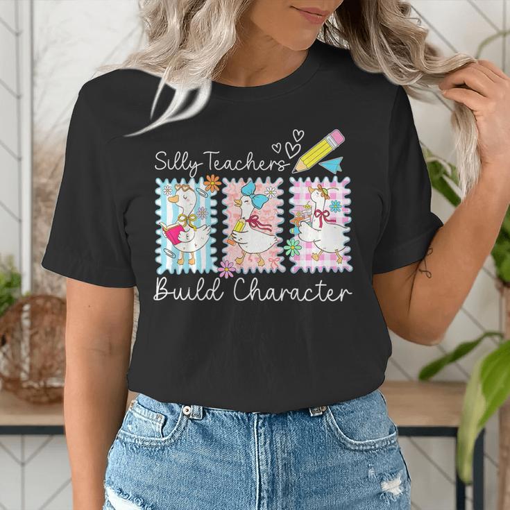 Preppy Silly Teacher Goose Build Character Back To School Women's T-Shirt, funny gift