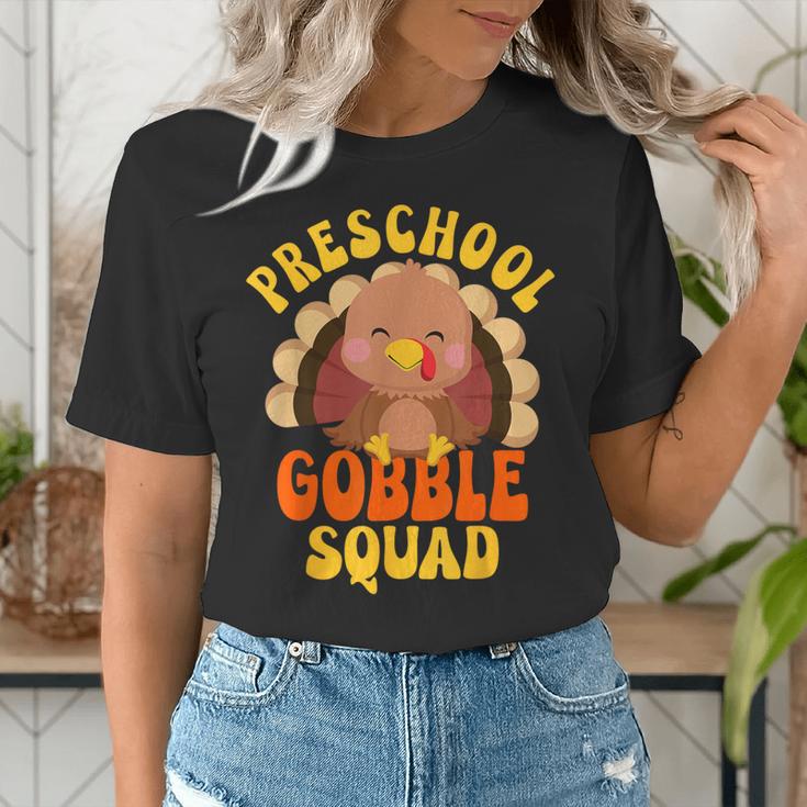 Preschool Gobble Squad Cute Turkey Thanksgiving Teacher Women's T-Shirt, funny gift