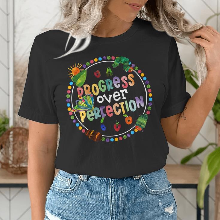 Progress Over Perfection Caterpillar Back To School Teacher Women's T-Shirt, funny gift