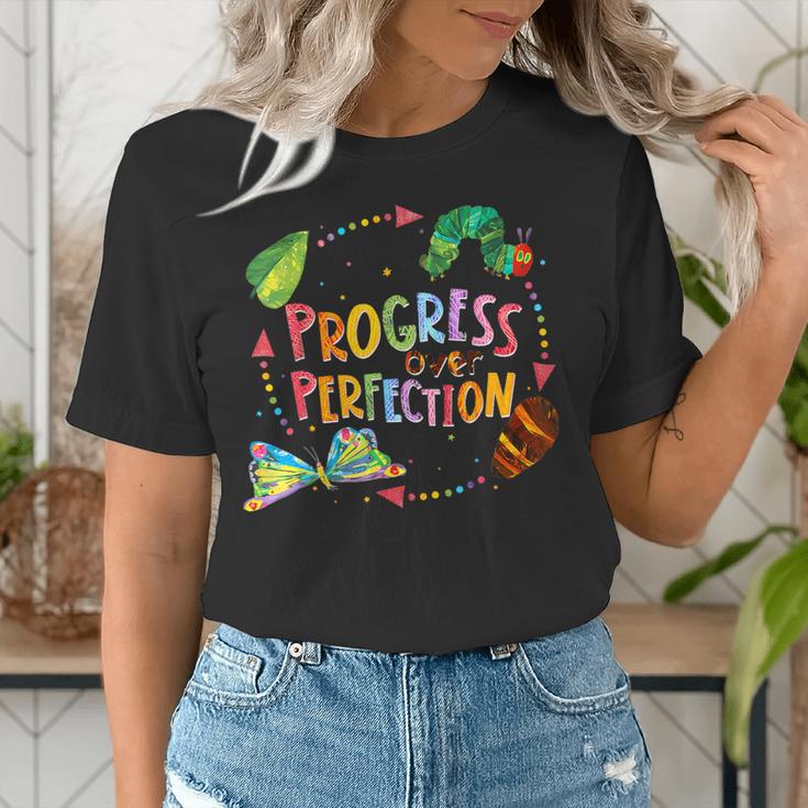 Progress Over Perfection Caterpillar Teacher Back To School Women's T-Shirt, funny gift