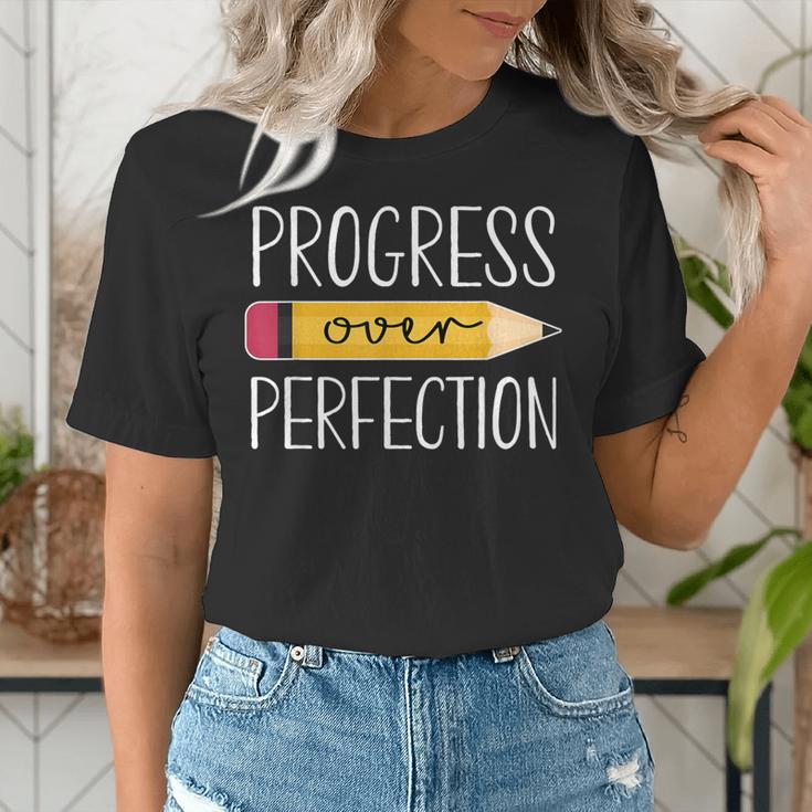 Progress Over Perfection Motivational Back To School Teacher Women's T-Shirt, funny gift Progress Over Perfection Motivational Back To School Teacher Women's T-Shirt, funny gift