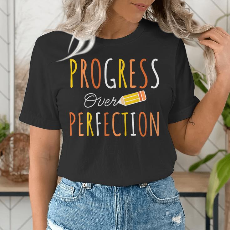 Progress Over Perfection Teacher Pencil Back-To-School Women's T-Shirt, funny gift