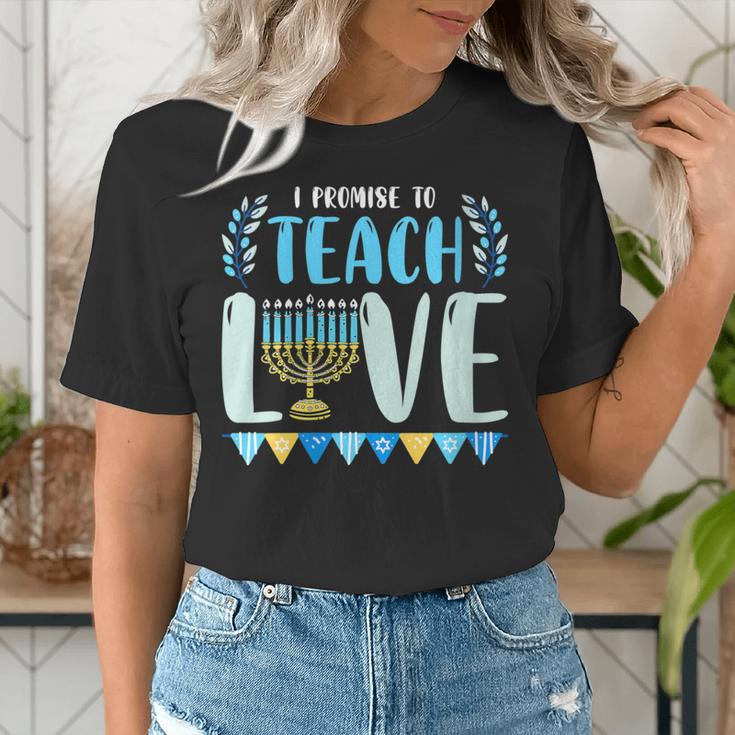 I Promise To Teach Love Hanukkah Chanukah Jewish Teacher Women's T-Shirt, funny gift