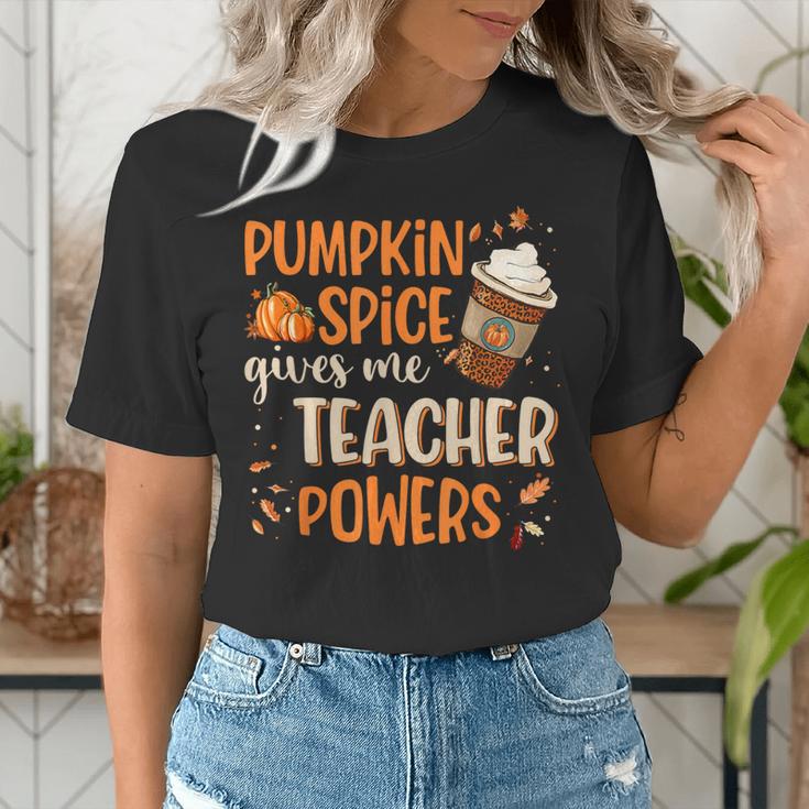 Pumpkin Spice Gives Me Teacher Powers Fall Thanksgiving Men Women Women's T-Shirt, funny gift