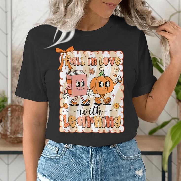 Pumpkin Teacher Preppy Fall In Love With Learning Autumn Women's T-Shirt, funny gift Pumpkin Teacher Preppy Fall In Love With Learning Autumn Women's T-Shirt, funny gift