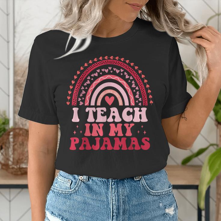 Rainbow Retro Homeschool Mom Teacher I Teach In My Pajamas Women's T-Shirt, funny gift Rainbow Retro Homeschool Mom Teacher I Teach In My Pajamas Women's T-Shirt, funny gift