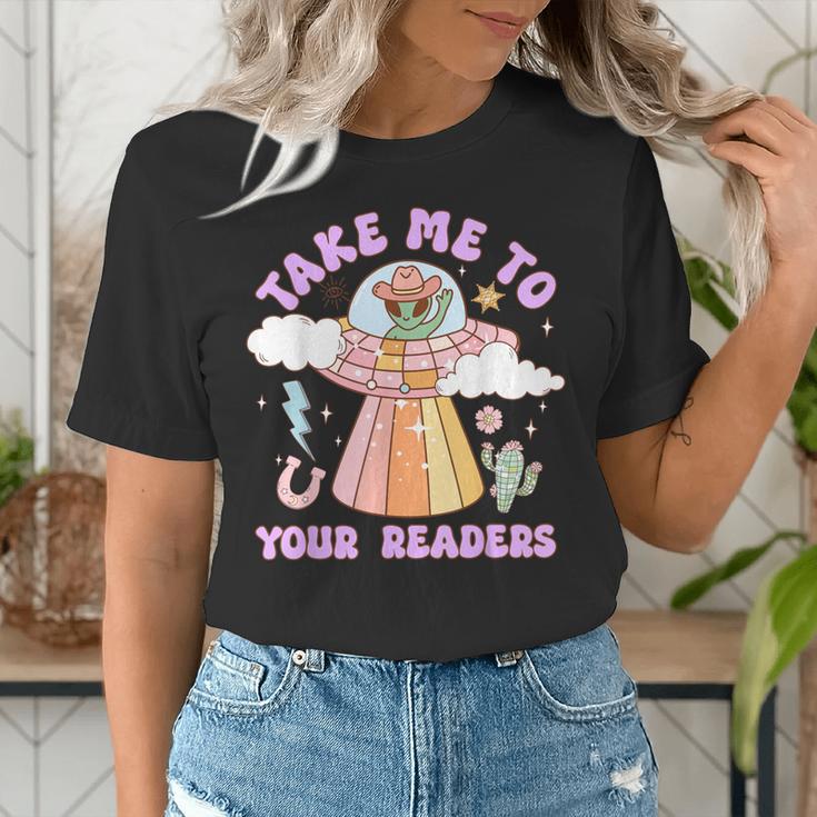 Take Me To Your Readers Alien Teacher Halloween Literacy Women's T-Shirt, funny gift