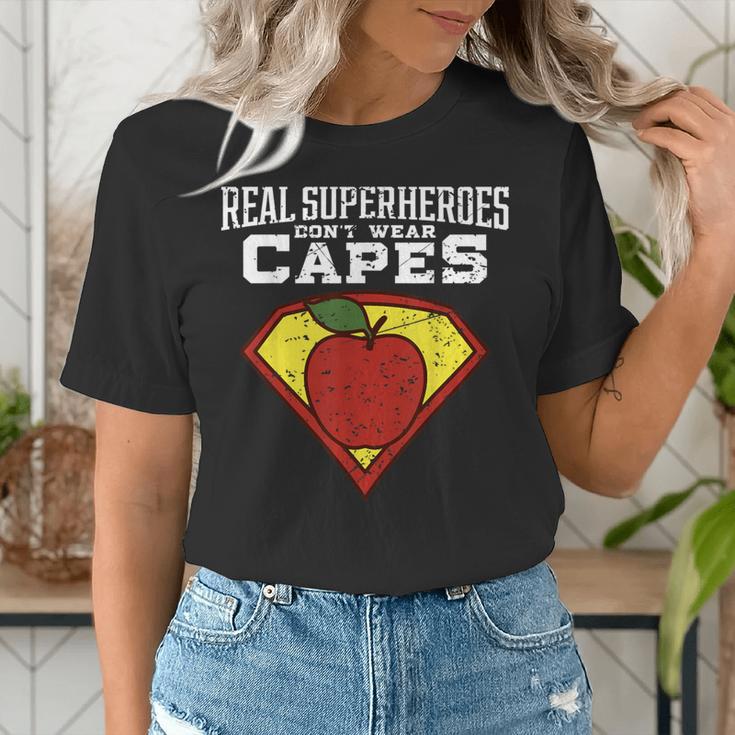 Real Superheroes Don't Wear Capes Teacher Shirt Teaching Te Women's T-Shirt, funny gift