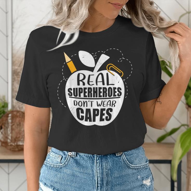 Real Superheroes Wear No Capes Teacher Design Teach Women's T-Shirt, funny gift Real Superheroes Wear No Capes Teacher Design Teach Women's T-Shirt, funny gift