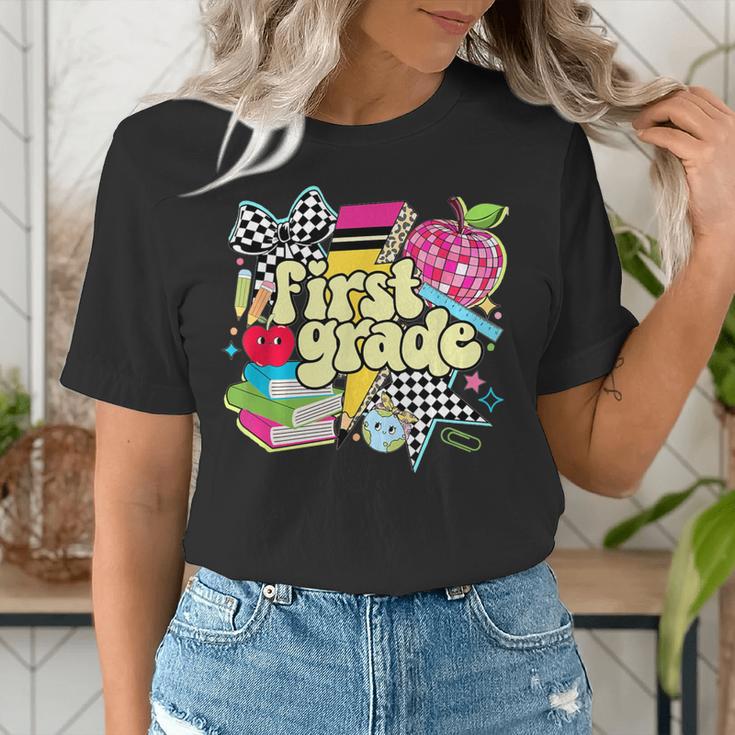 Retro First Grade Teacher Disco Ball Coquette Back To School Women's T-Shirt, First Grade Teacher Shirts, funny gift Retro First Grade Teacher Disco Ball Coquette Back To School Women's T-Shirt, First Grade Teacher Shirts, funny gift