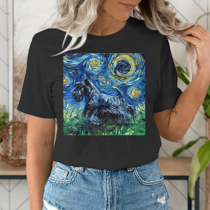 Scottish Terrier Starry Night Scotty Dog Art By Aja Women's T-Shirt, funny gift