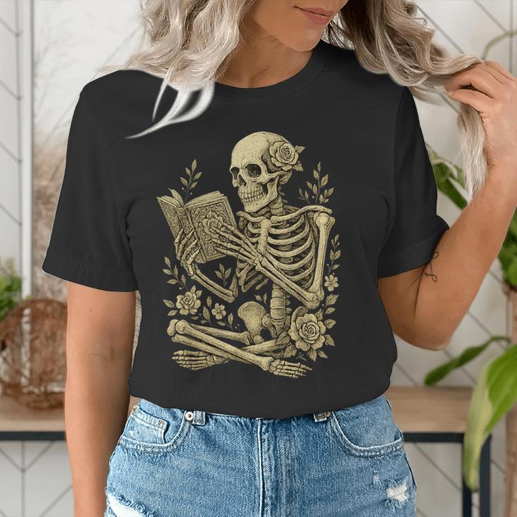 Skeleton Book Floral Skull Halloween Teacher Costume Women's T-Shirt, funny gift