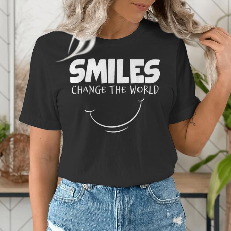 Smile Smiles Change The World Teacher T-Shirt Happy T-Shirt Women's T-Shirt, funny gift